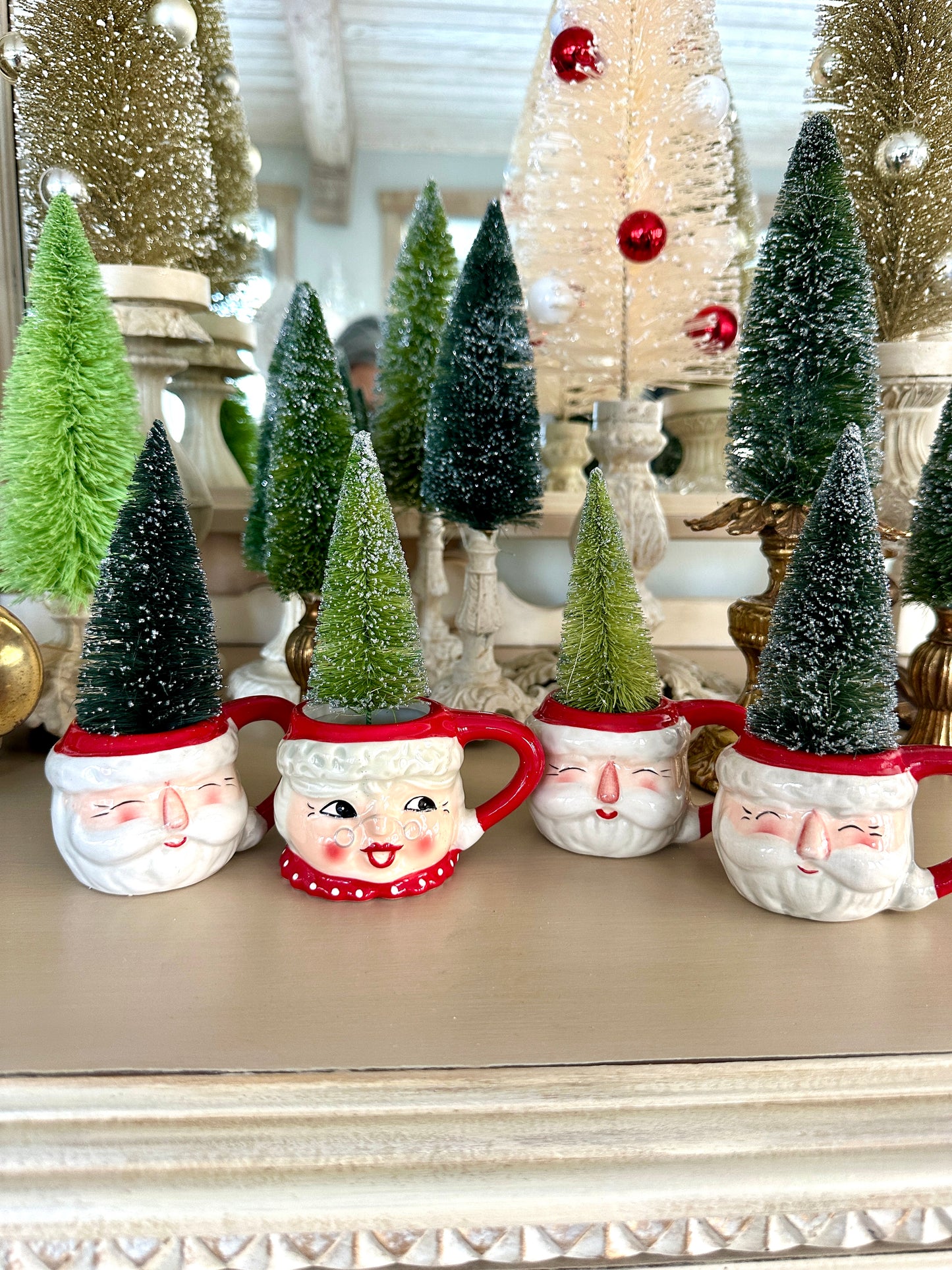 Mini Santa Mugs with Bottlebrush Tree