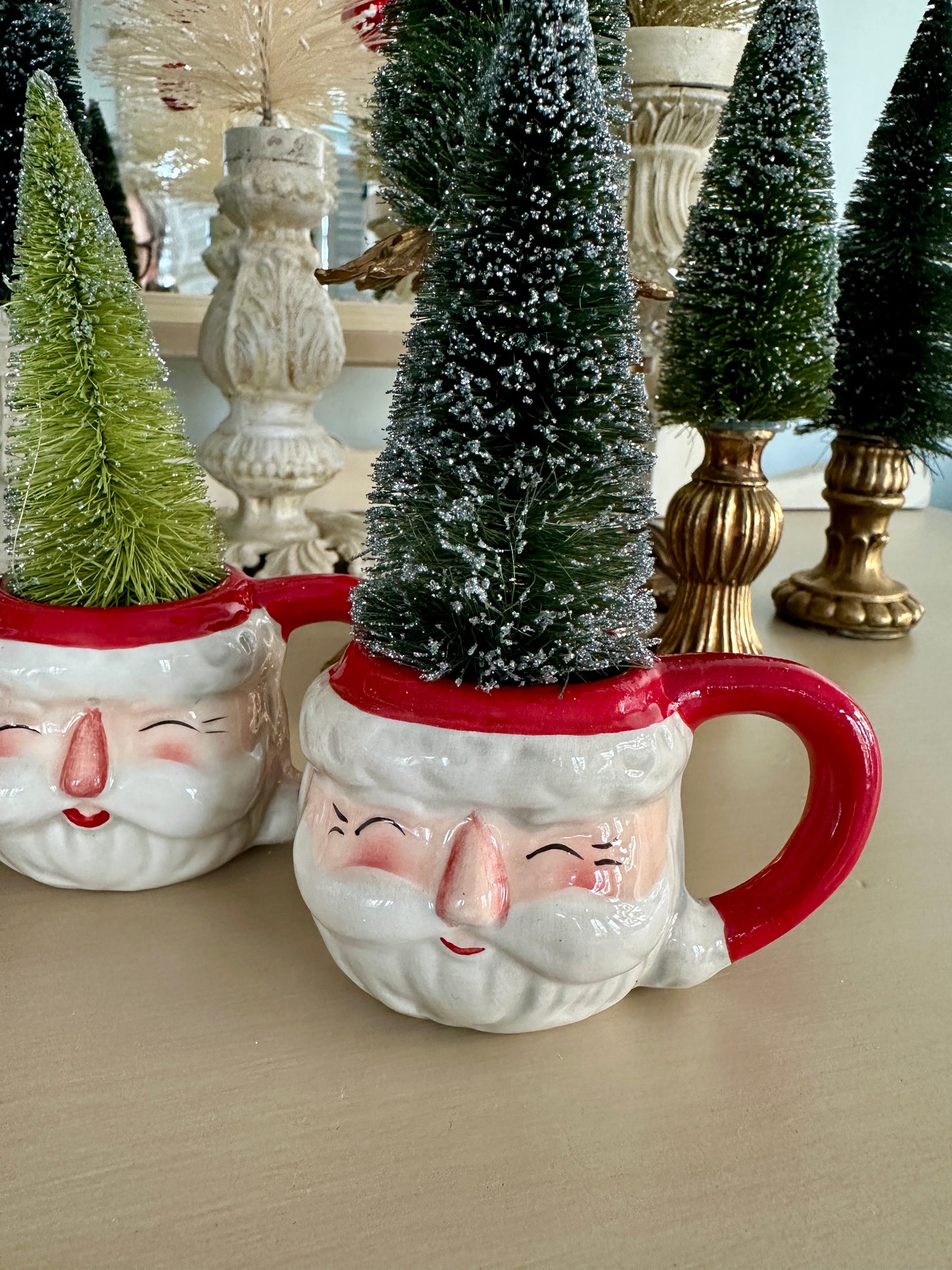 Mini Santa Mugs with Bottlebrush Tree