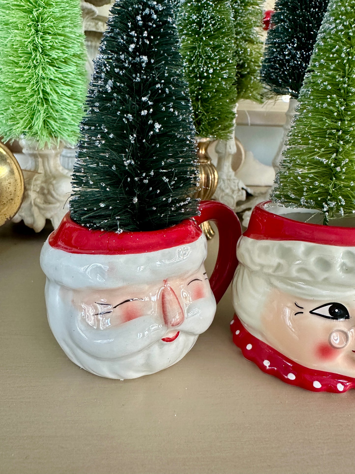 Mini Santa Mugs with Bottlebrush Tree