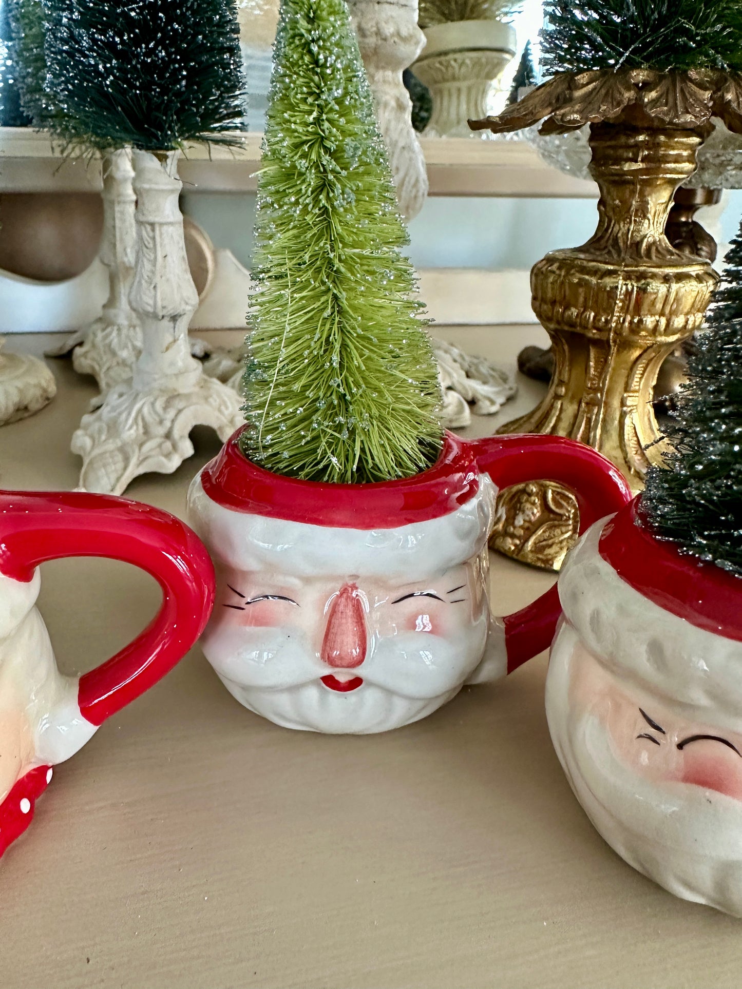 Mini Santa Mugs with Bottlebrush Tree