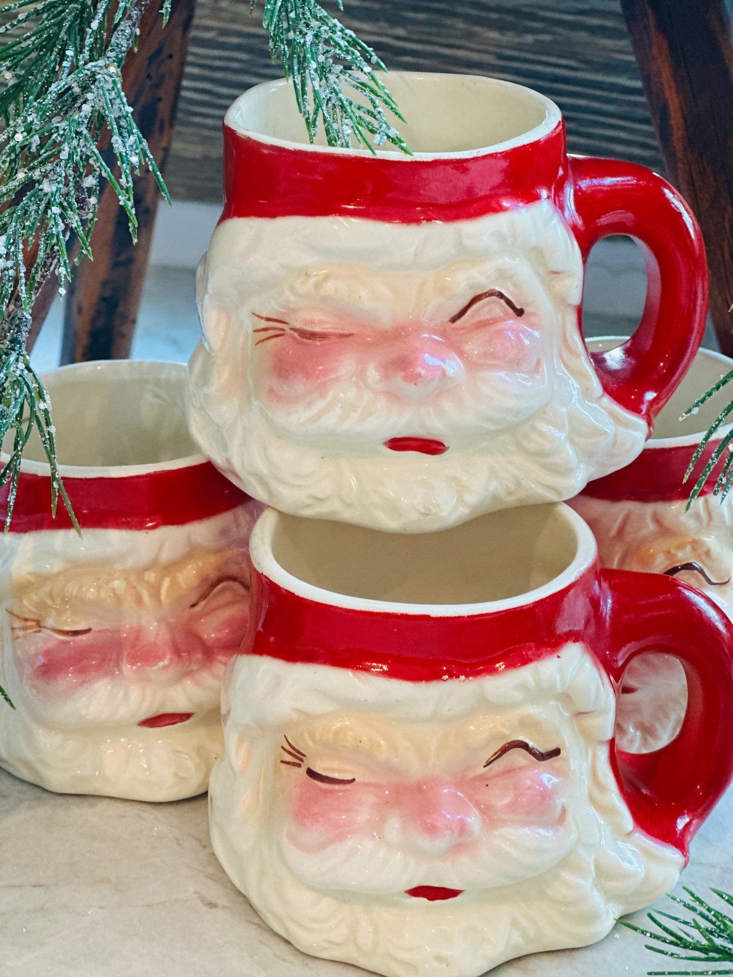 Vintage Winking Santa Mugs