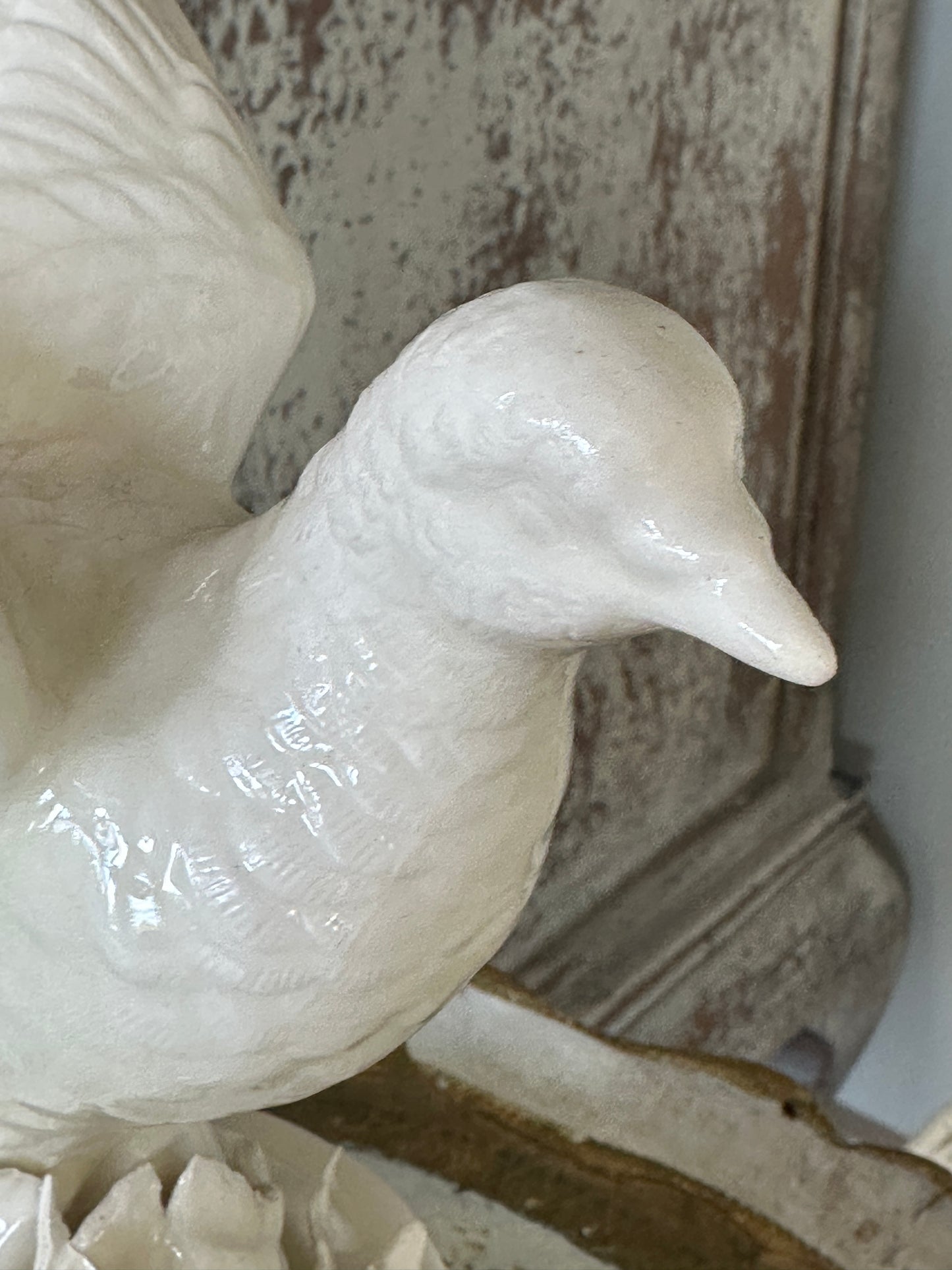 Fine Porcelain Dove Floral Art on Gold Metal Base