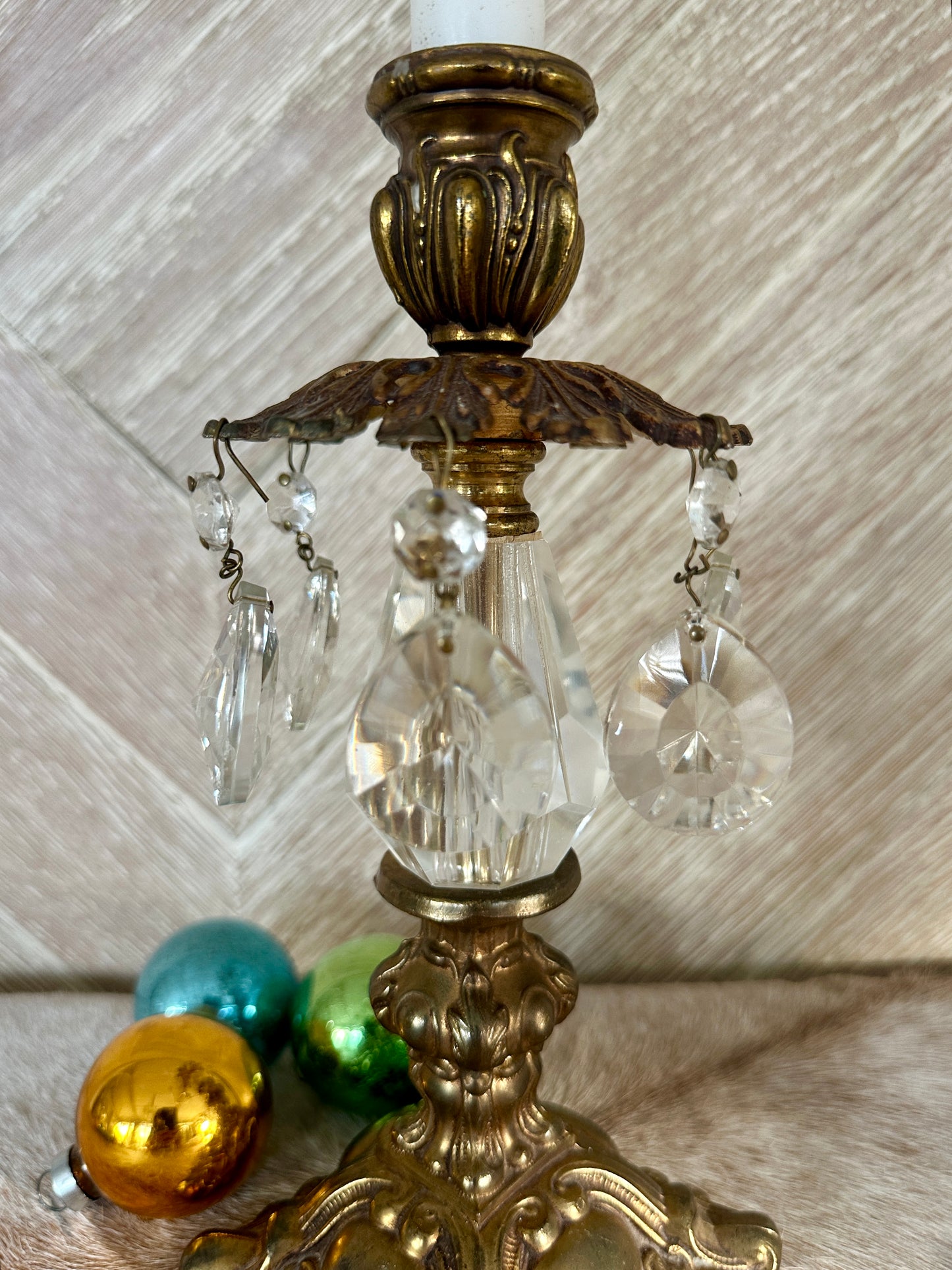 Vintage Candleholder Metal w/Crystals