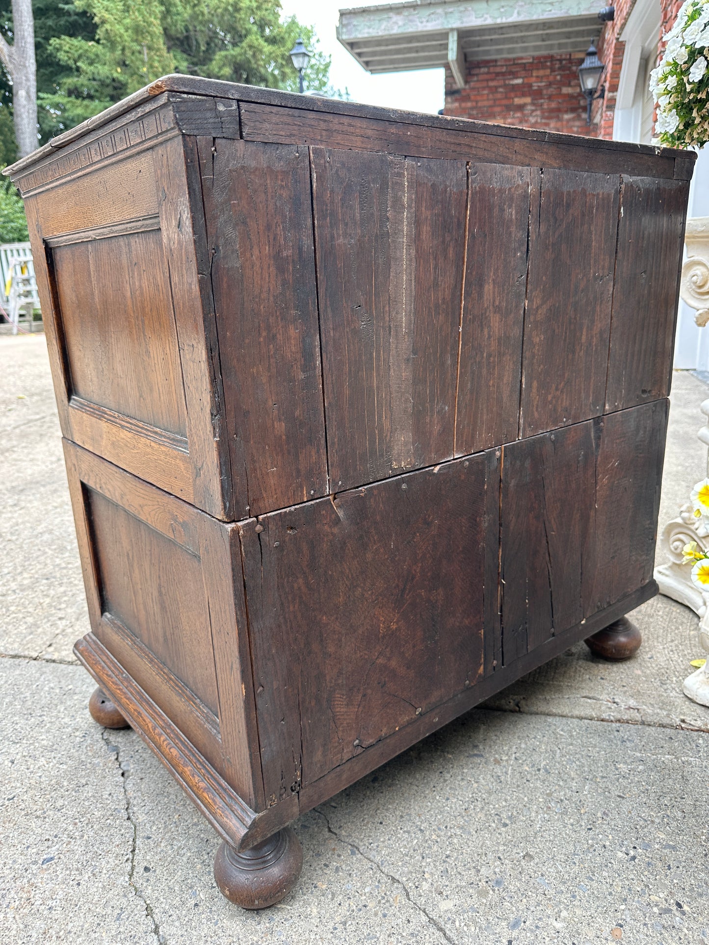 Antique English Chest on Chest of Drawers Cabinet Jacobean Carved Oak Tudor