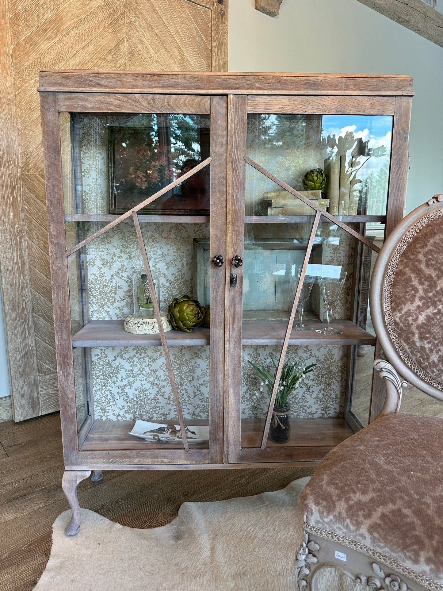 Antique Hardwood Glass Cabinet