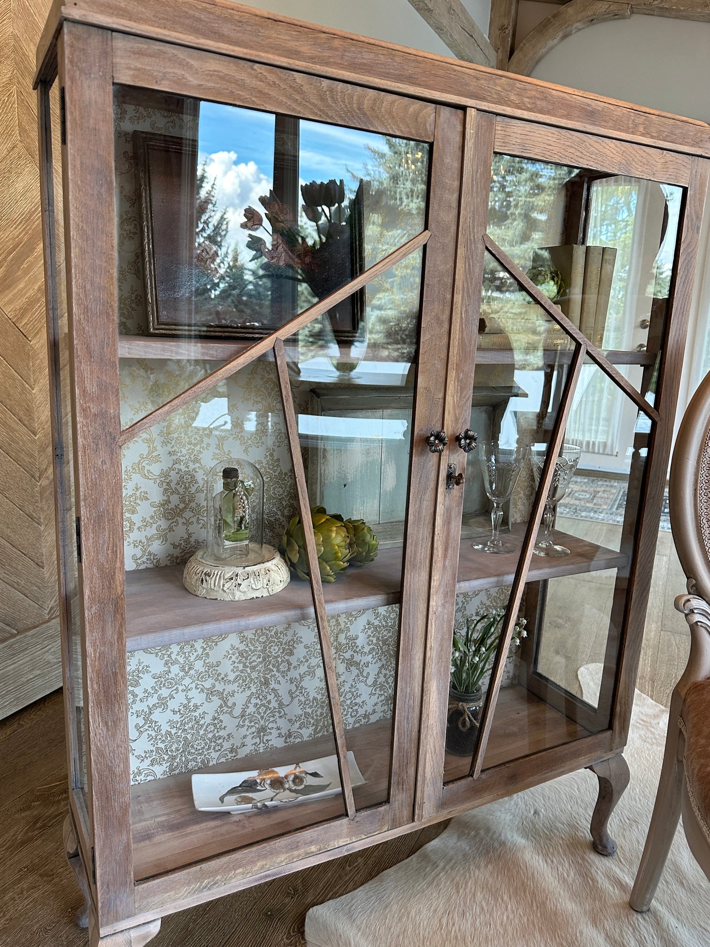 Antique Hardwood Glass Cabinet