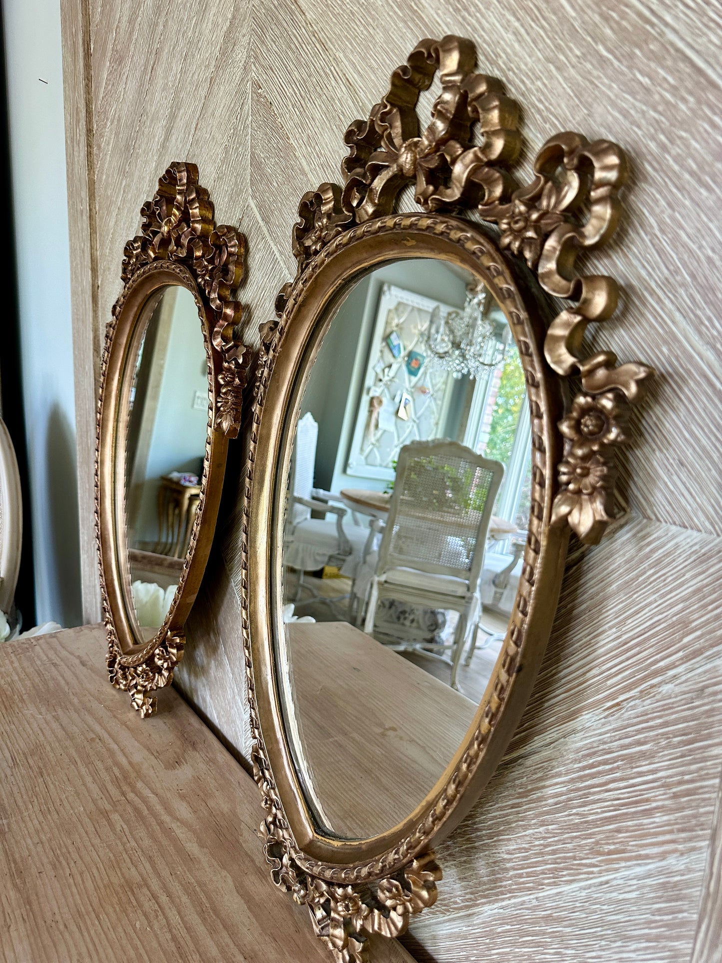 Vintage Oval Mirror, Ribbon Frame