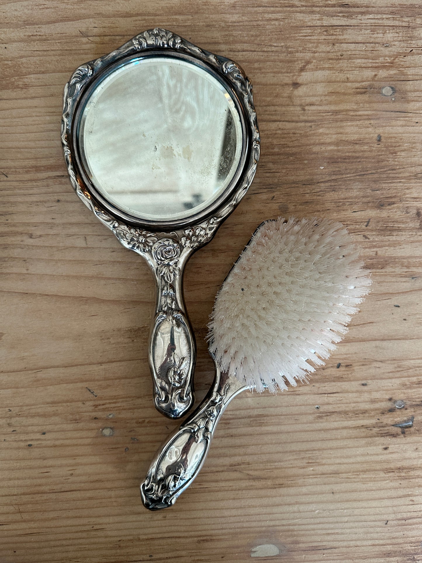 Vintage Silverplate Hair Brush Mirror Vanity Set