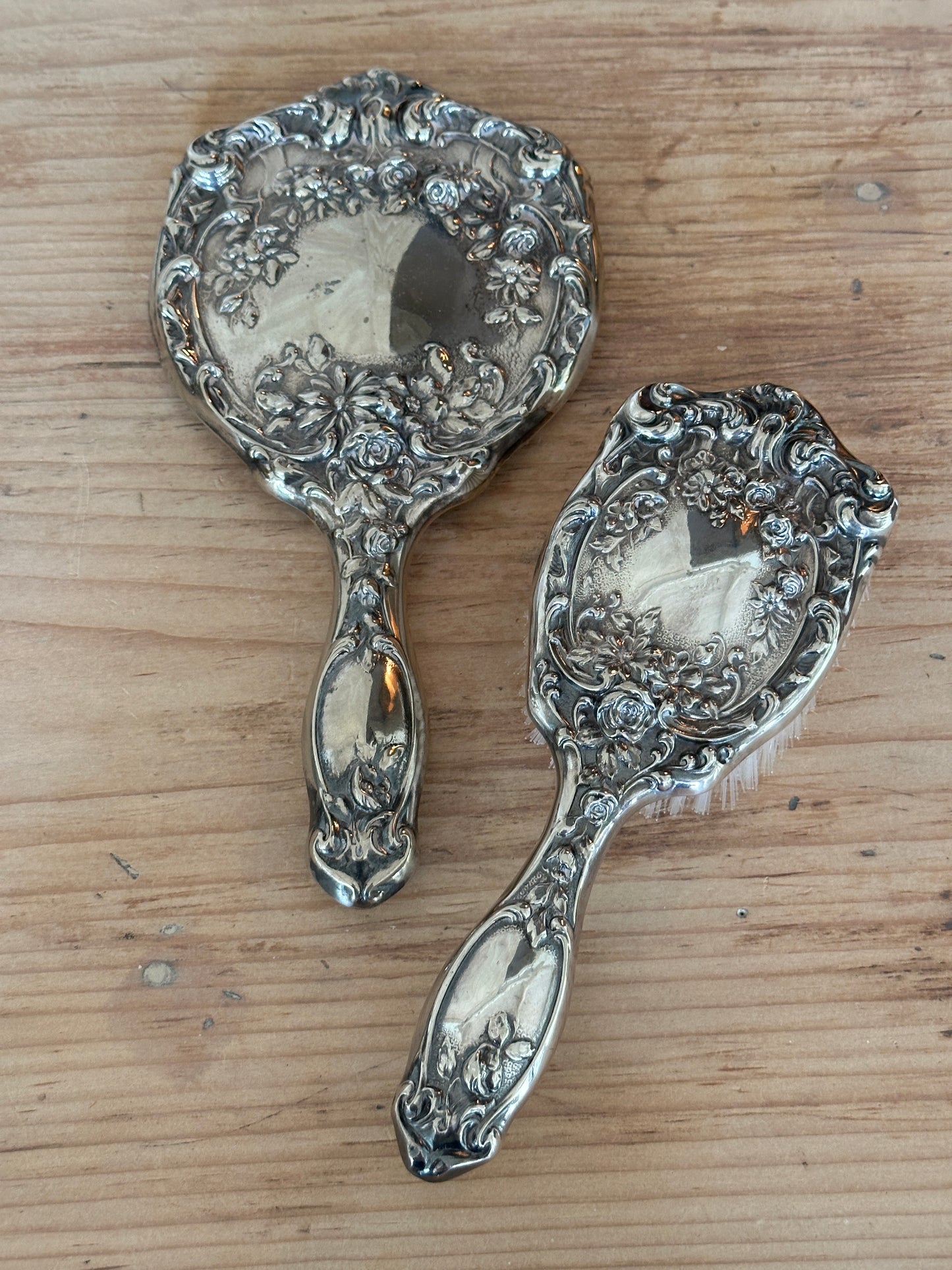 Vintage Silverplate Hair Brush Mirror Vanity Set