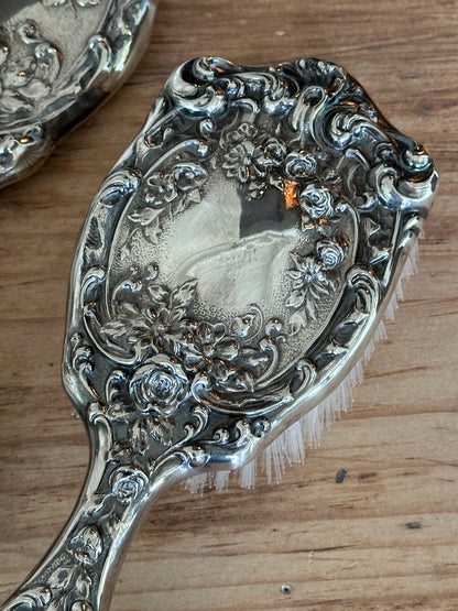 Vintage Silverplate Hair Brush Mirror Vanity Set