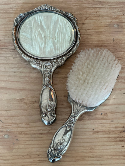 Vintage Silverplate Hair Brush Mirror Vanity Set