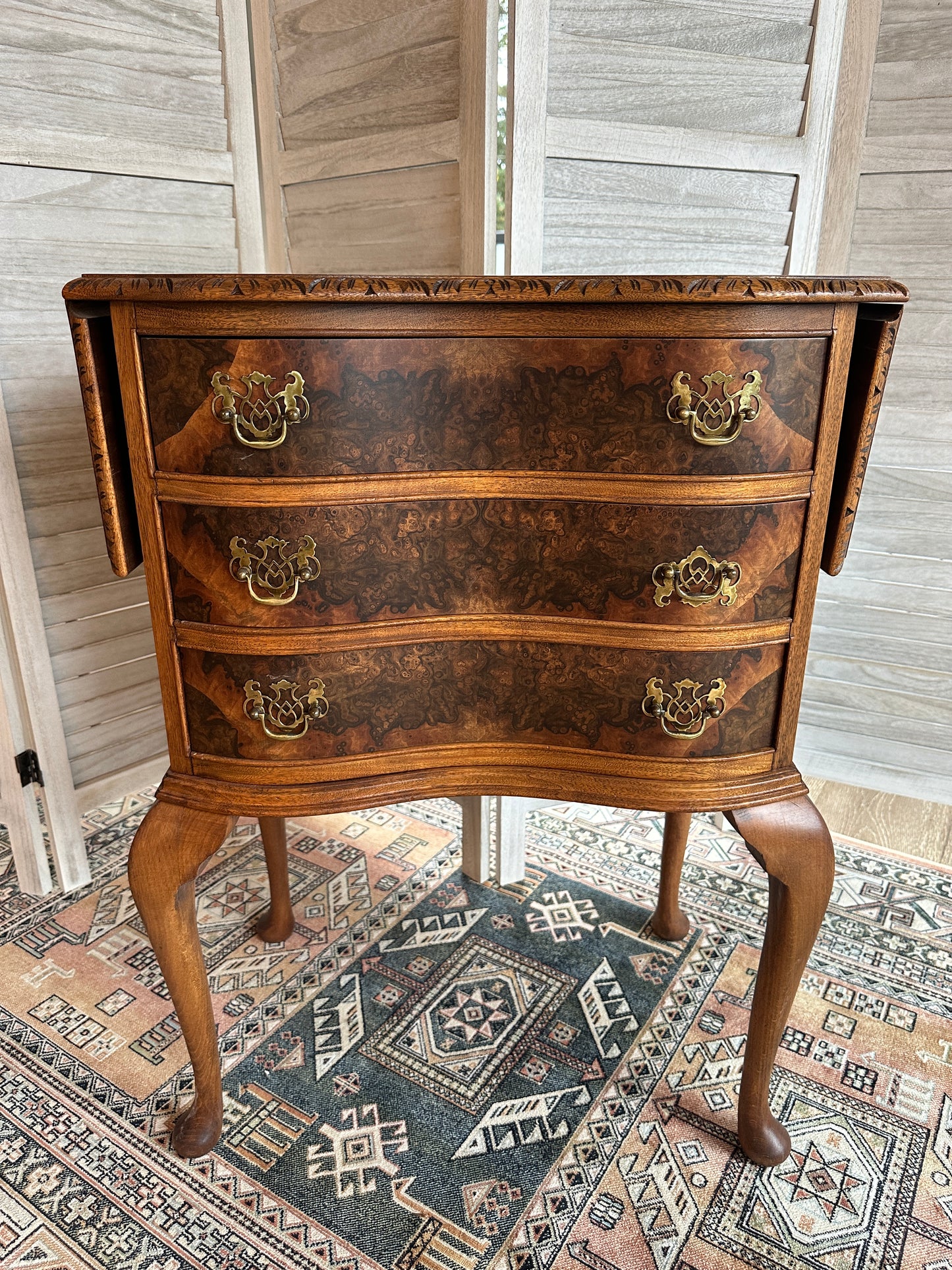 Burled Walnut Nightstand w/Drop Leaves