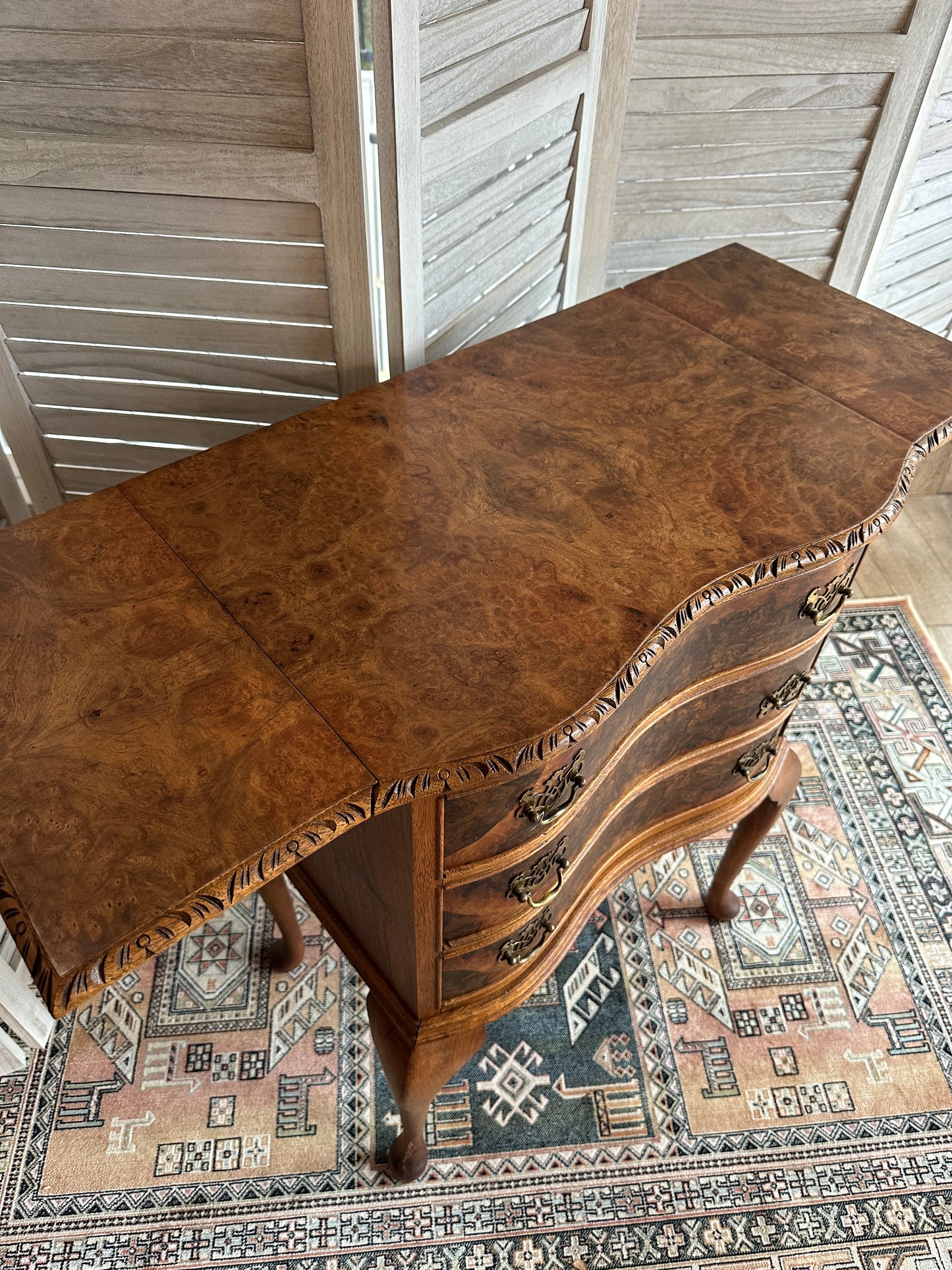 Burled Walnut Nightstand w/Drop Leaves