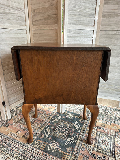 Burled Walnut Nightstand w/Drop Leaves