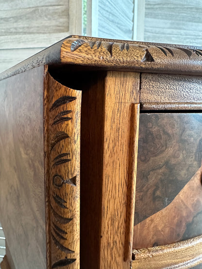 Burled Walnut Nightstand w/Drop Leaves