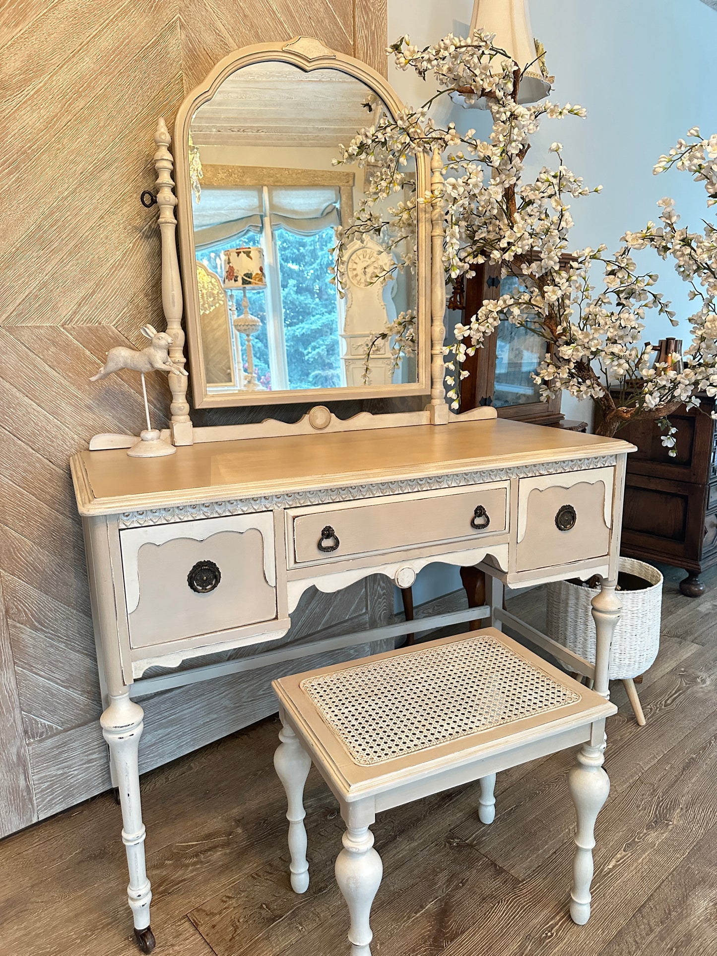 Sweet Romantic Handpainted Vanity & Bench