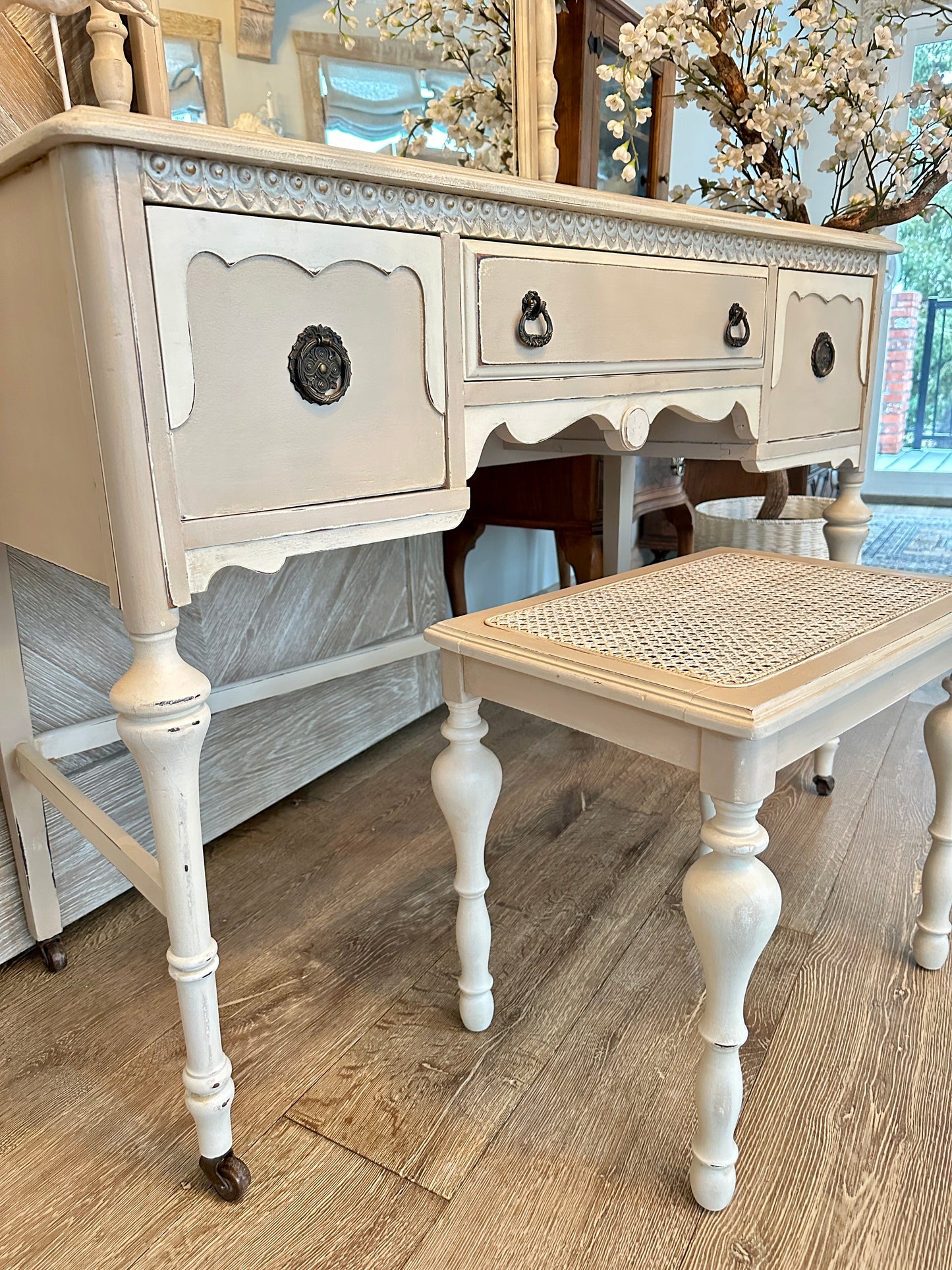 Sweet Romantic Handpainted Vanity & Bench