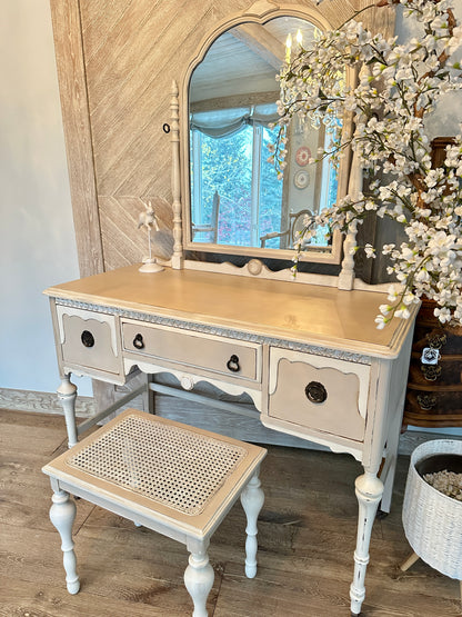 Sweet Romantic Handpainted Vanity & Bench