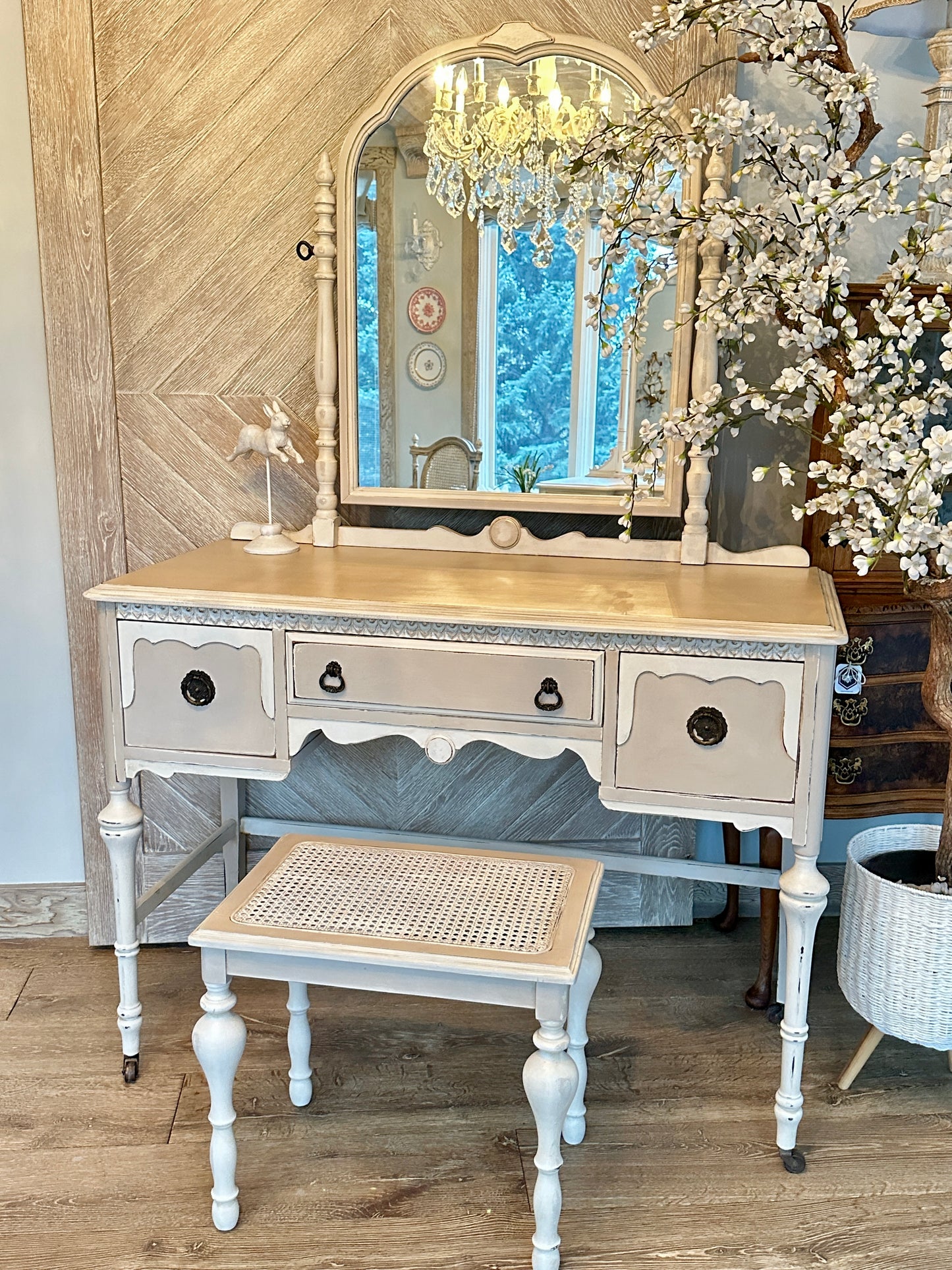 Sweet Romantic Handpainted Vanity & Bench