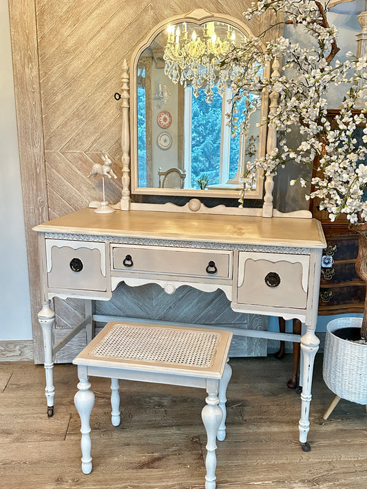 Sweet Romantic Handpainted Vanity & Bench