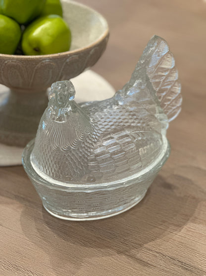 Vintage Large Glass Hen on Nest