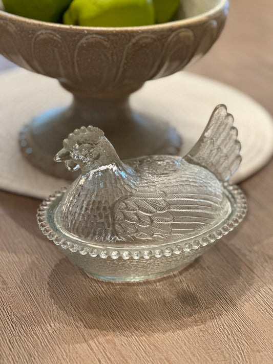 Vintage Glass Hen on Nest