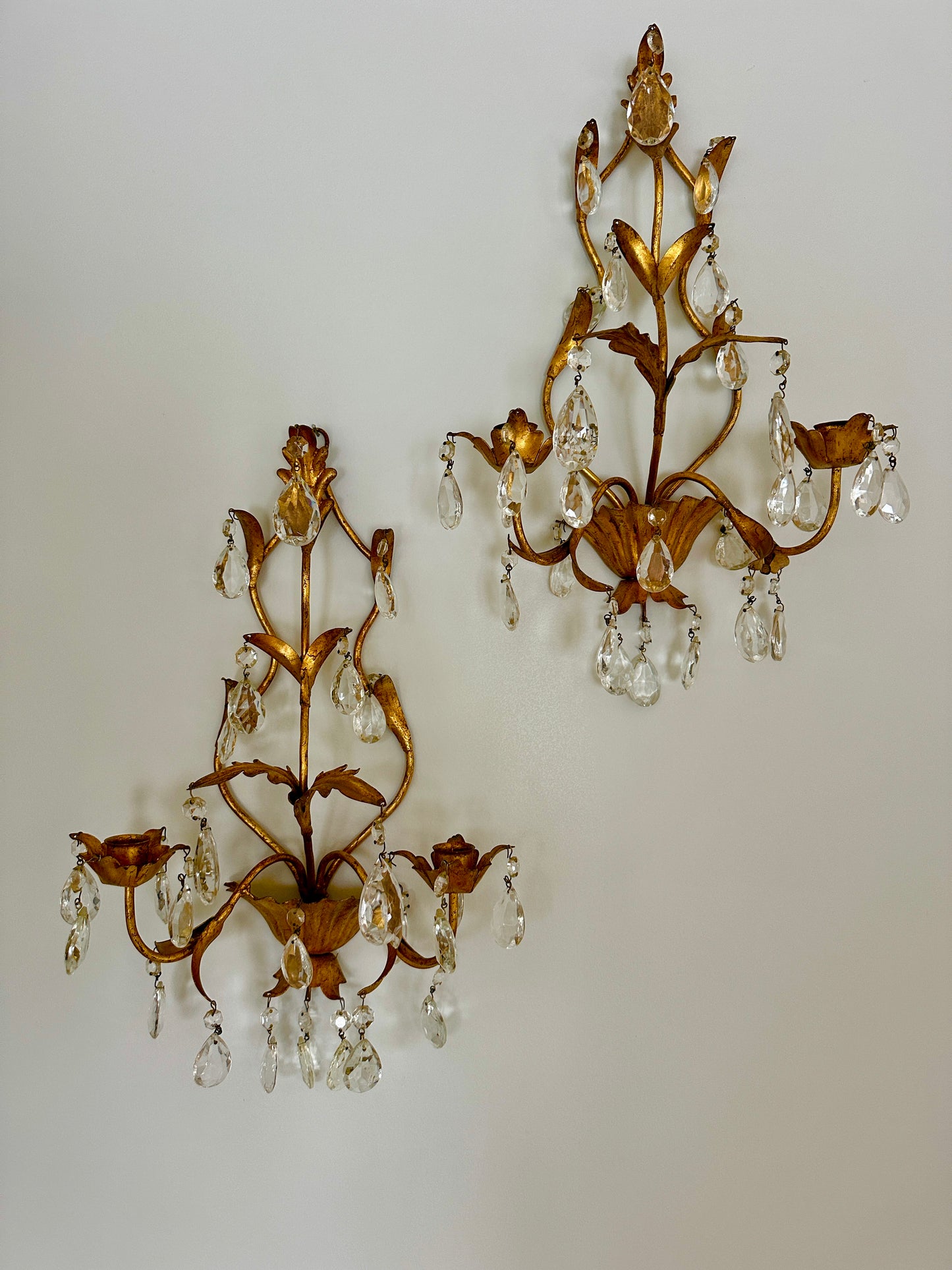 Pair Italian Gold Filigree Wall Sconces