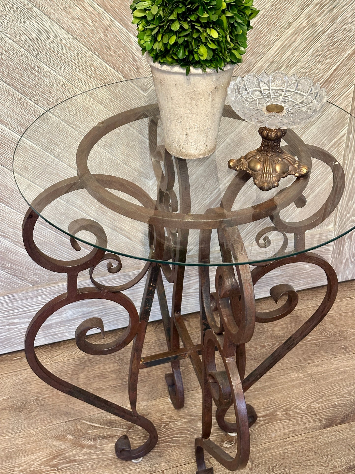 Curled Iron Table with Glass