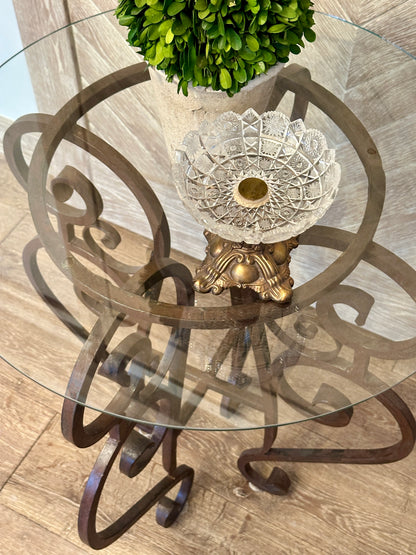 Curled Iron Table with Glass