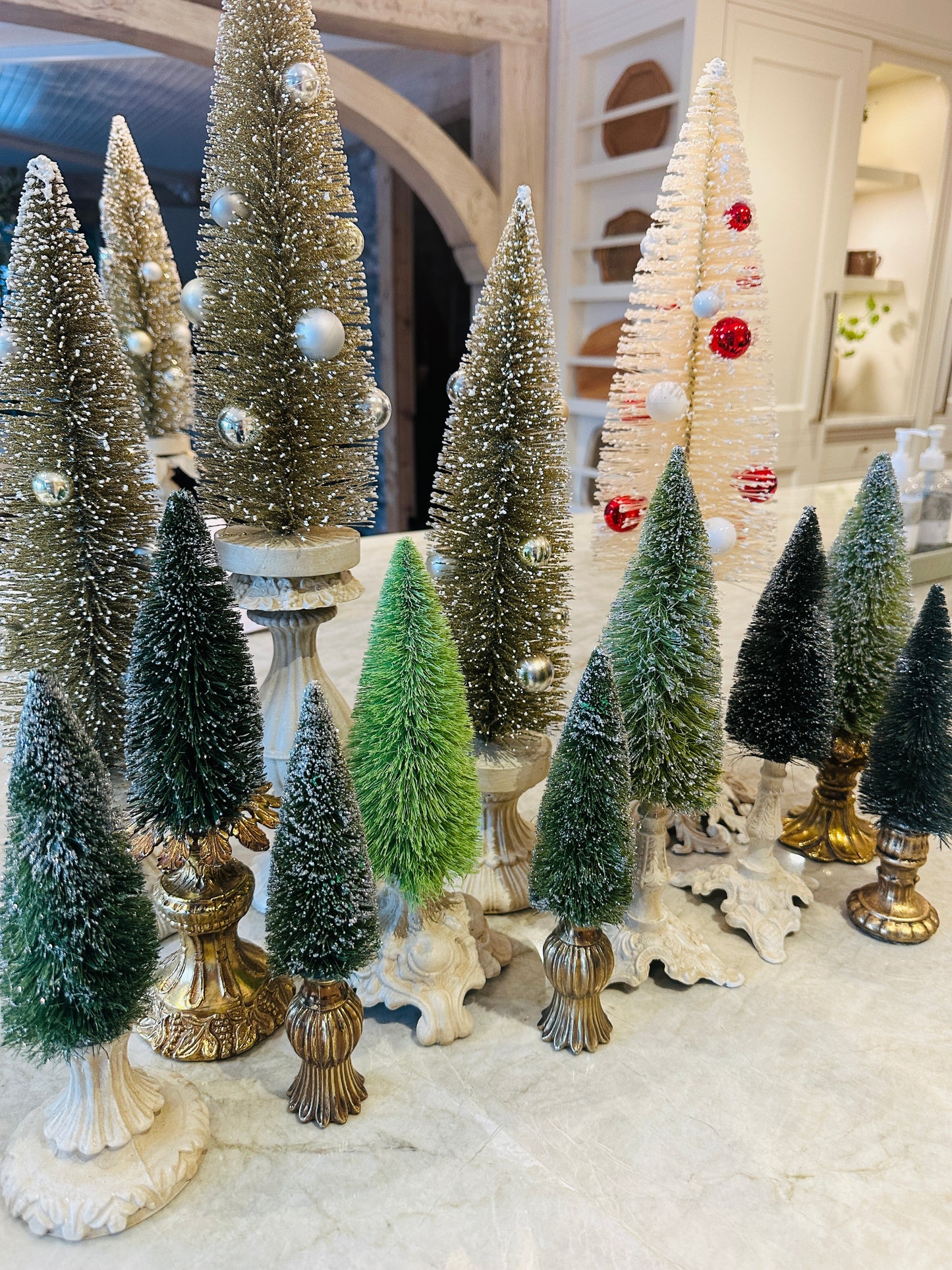 Christmas Bottlebrush Trees Metal Decor Base