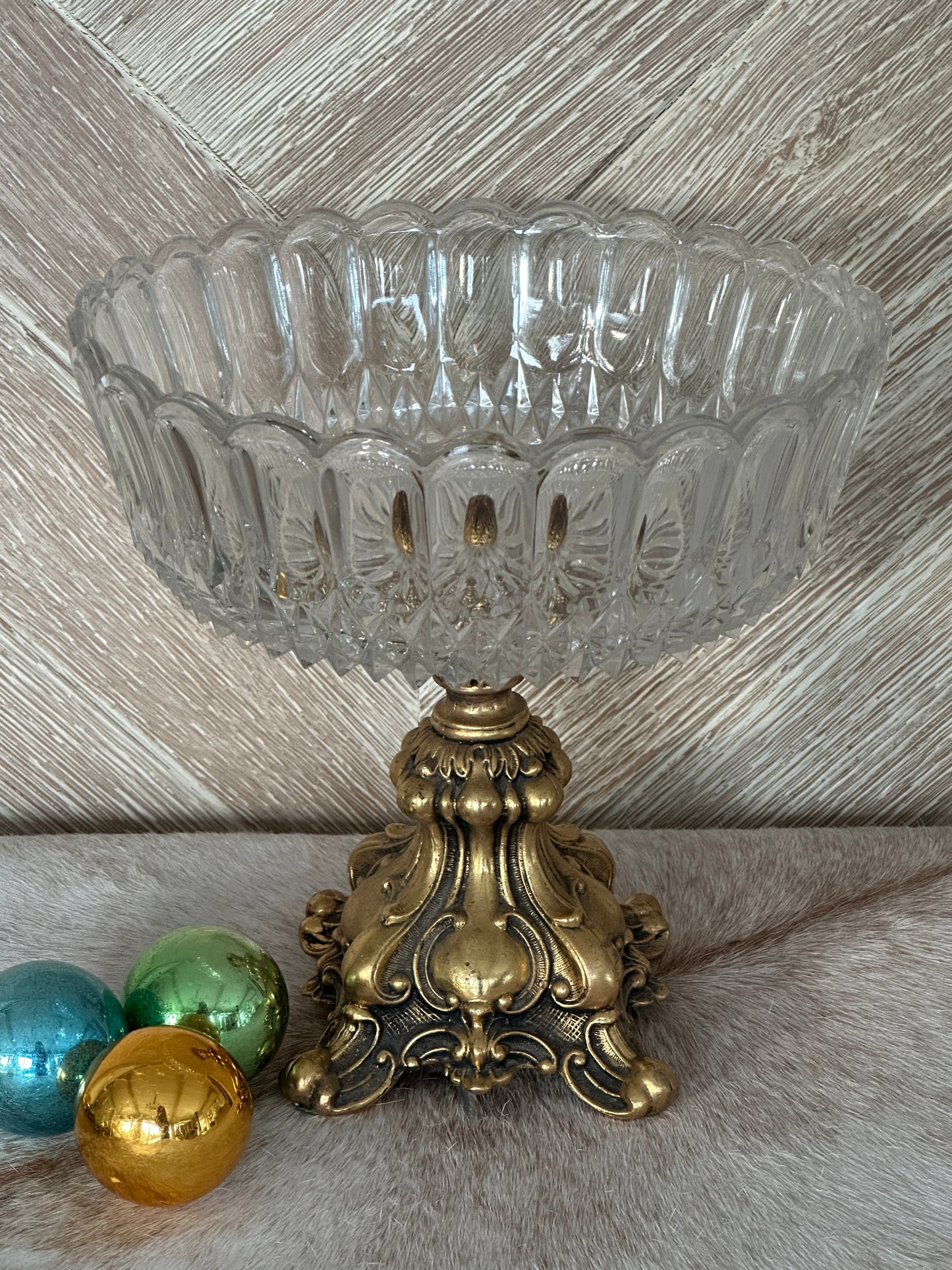 Hollywood Regency Glass Bowl on Metal Base