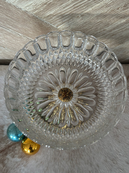 Hollywood Regency Glass Bowl on Metal Base