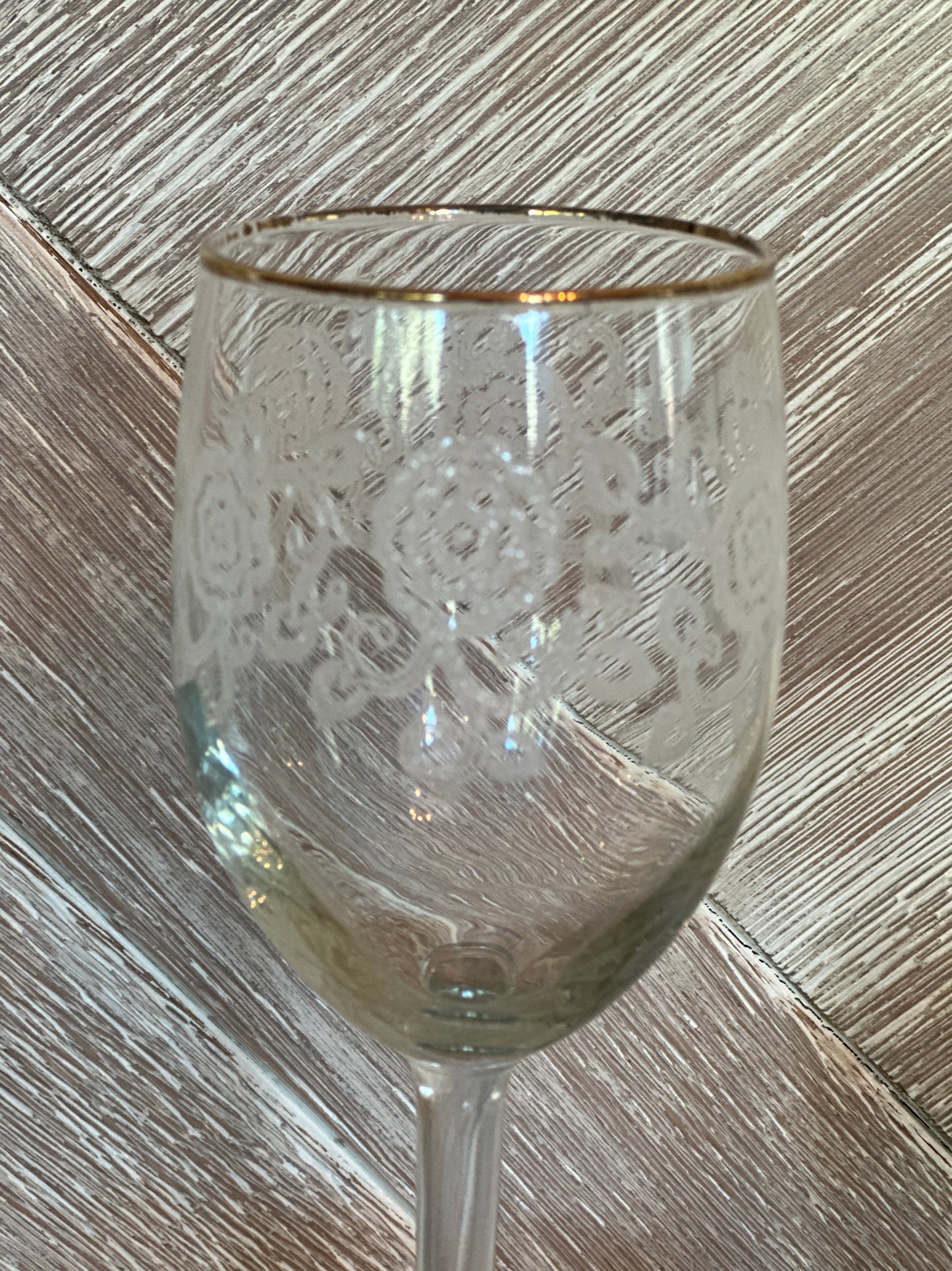 Set of 8 Etched Wine Glasses