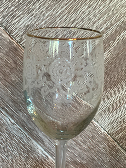 Set of 8 Etched Wine Glasses