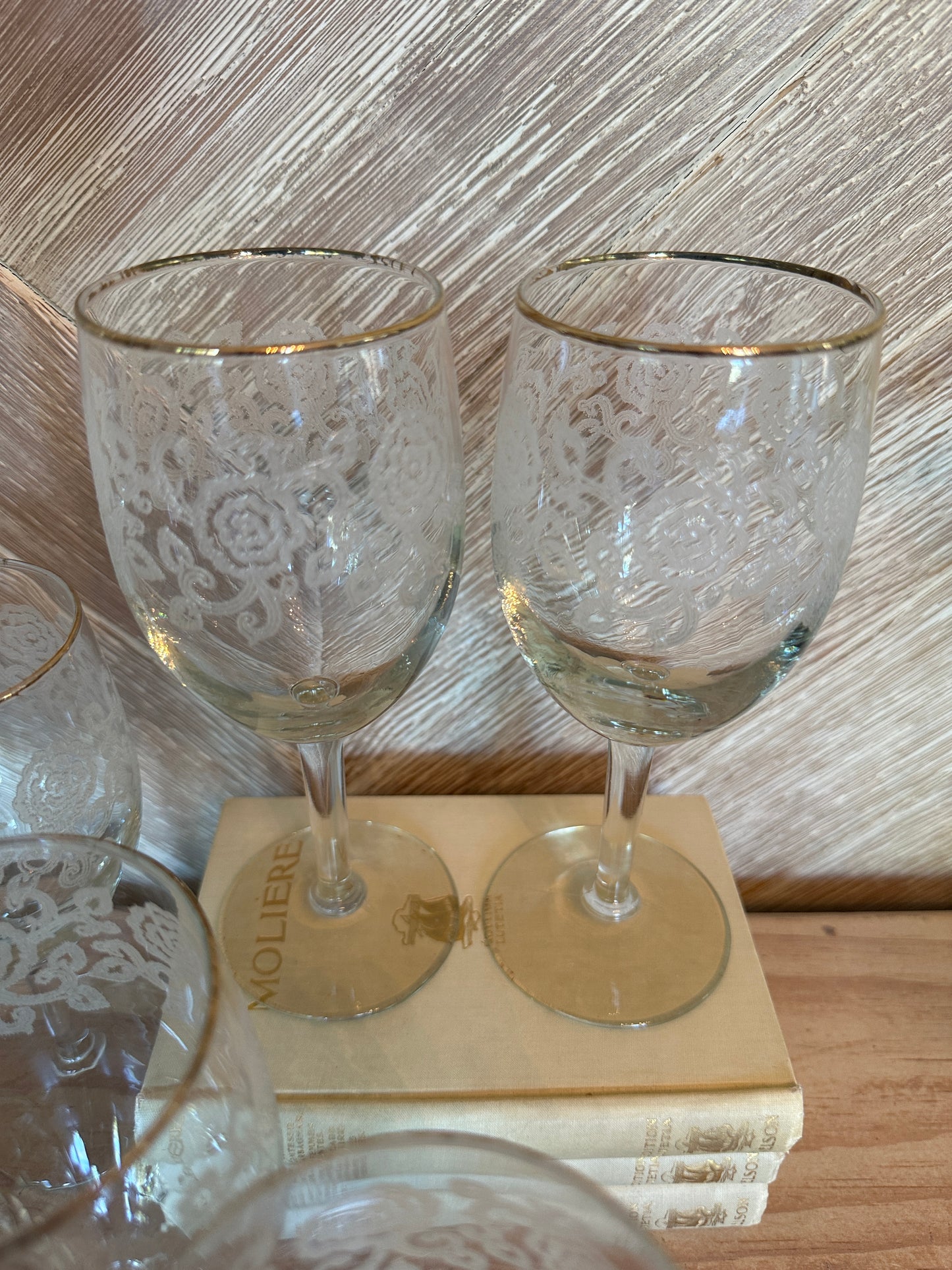 Set of 8 Etched Wine Glasses