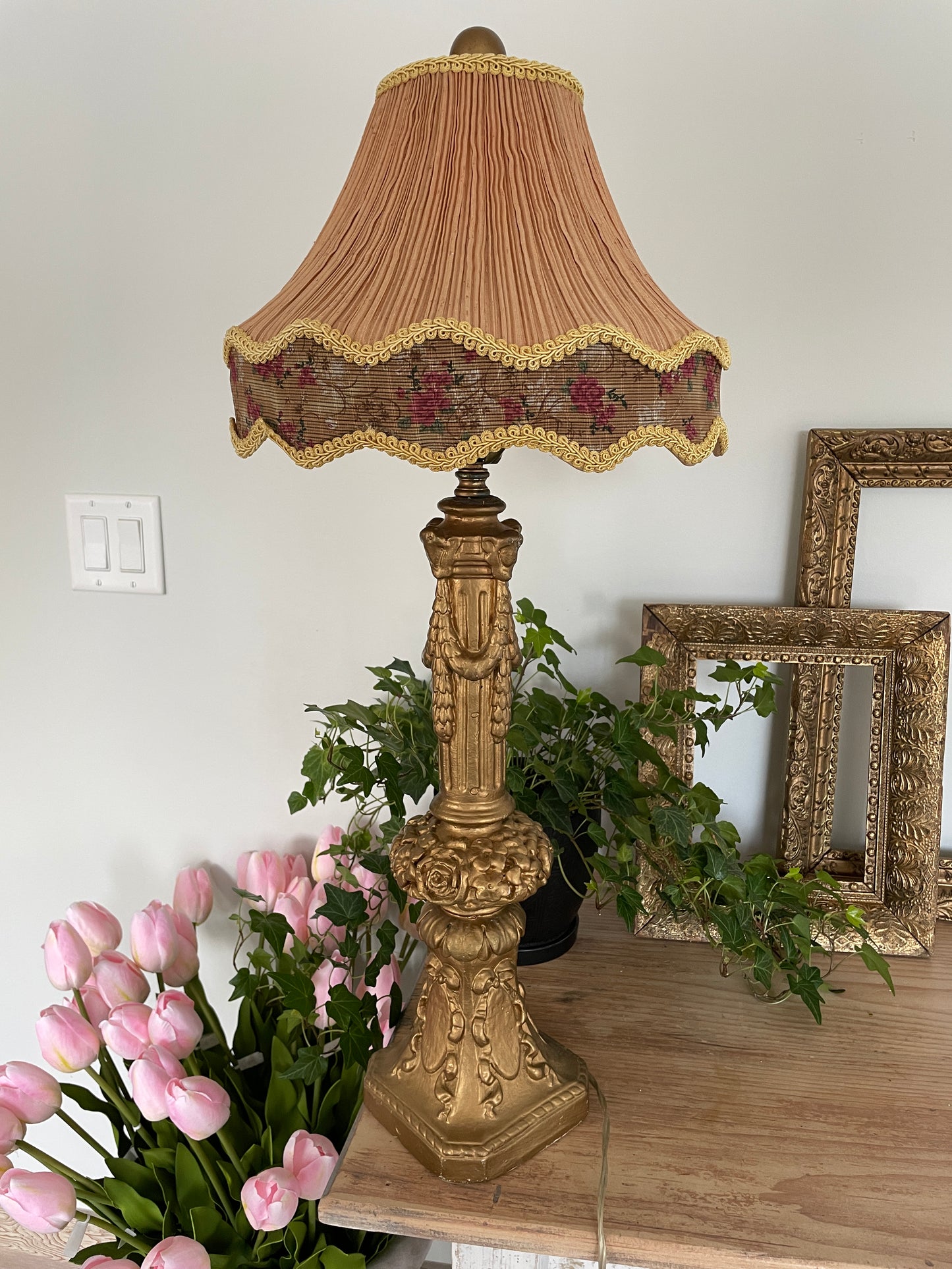 Antique Gold Chalkware Lamp